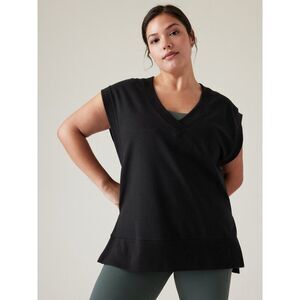 Athleta Retroterry V-Neck Sweatshirt Tee Women’s Small Black NWT